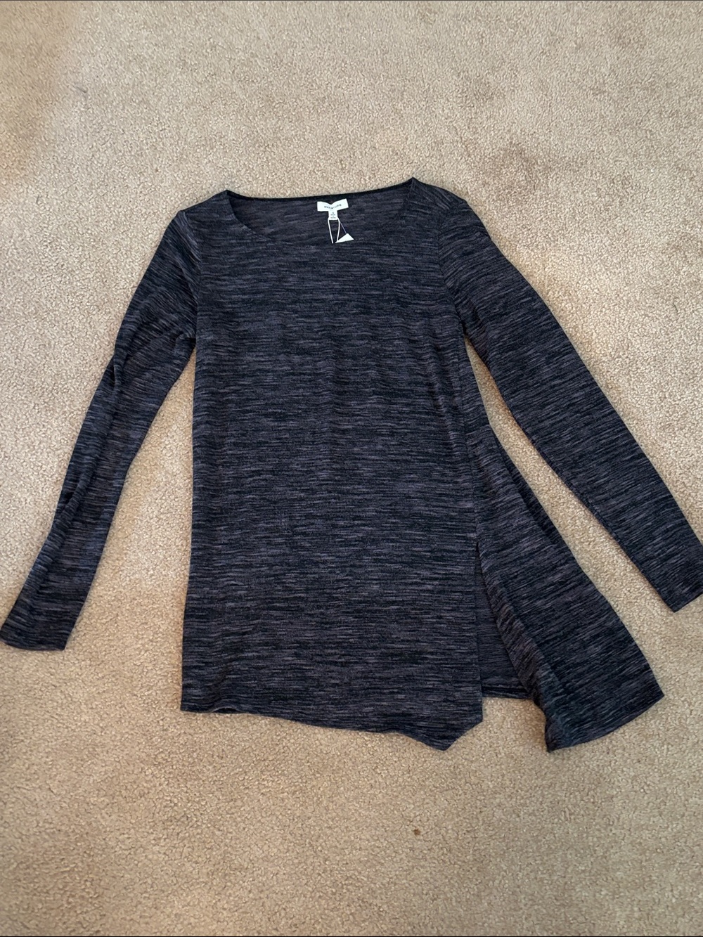 Max Studio Black Heathered Long Sleeve Tunic Top